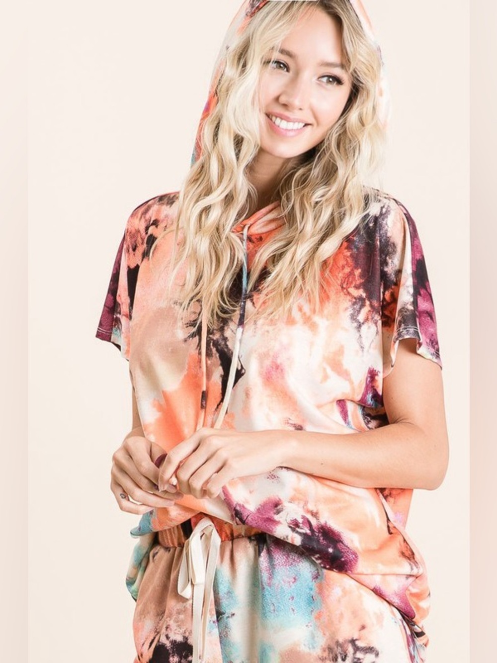 BiBi Tie Dye Terry Hoodie With Drawstring - Picture 8 of 10